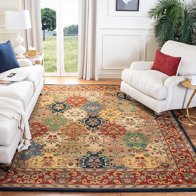 Heritage Collection 6' Square Beige / Burgundy HG911B Handmade Traditional Oriental Premium Wool Area Rug