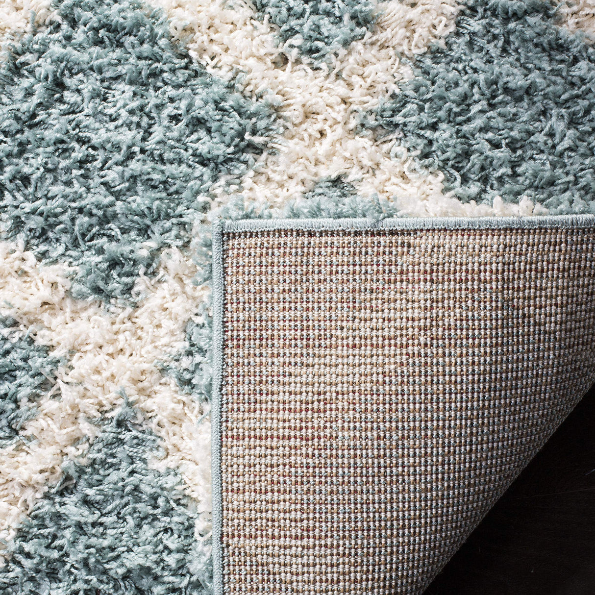 Dallas Shag Collection 8' Square Seafoam / Ivory SGD258C Trellis Non-Shedding
