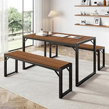 3-Piece Dining Table Set for 4-6, Heavy Duty Kitchen with Metal Frame and Wood Board