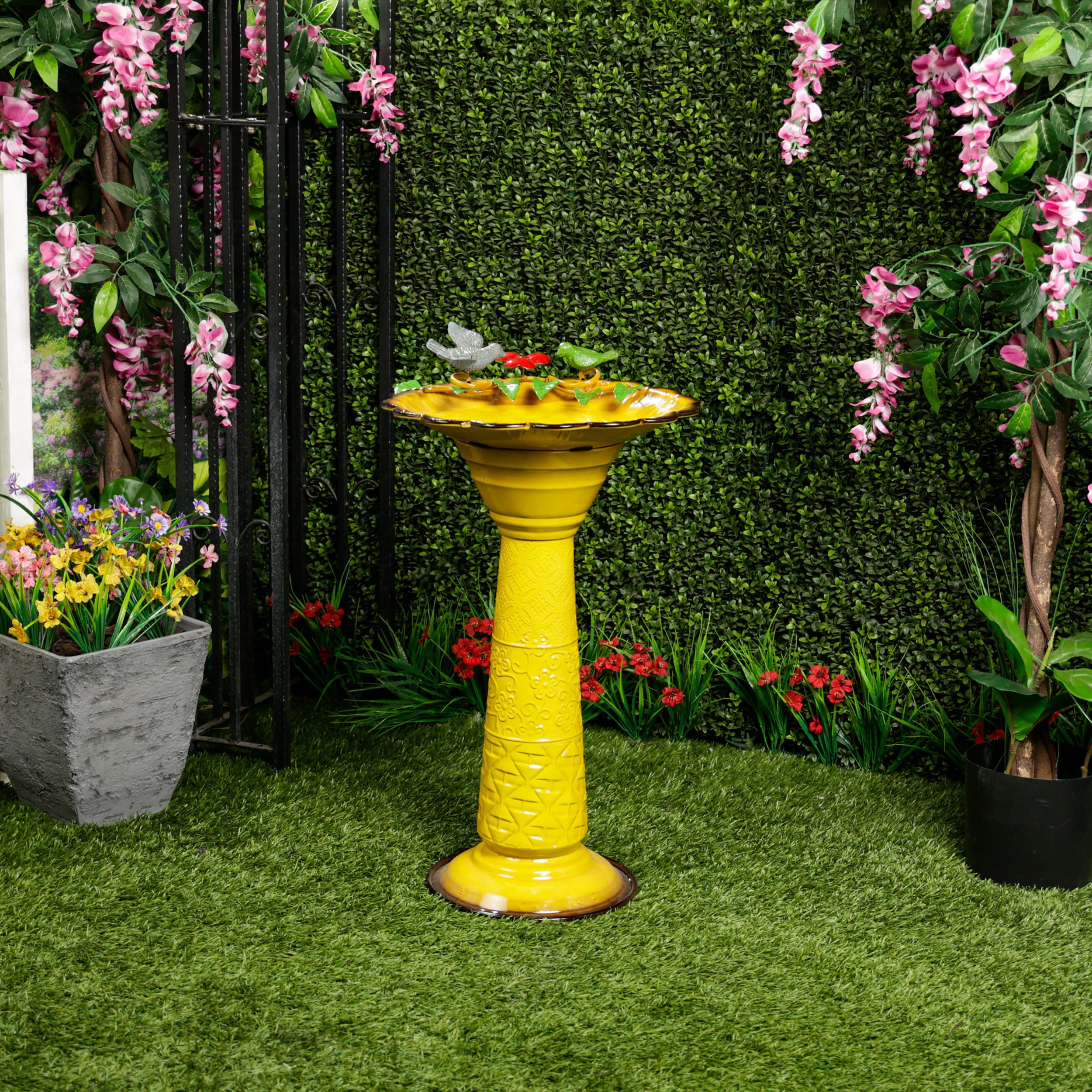 ORS112YL Vintage Metal Pedestal Birdbath with Stand, Shallow Bird Bath Bowl for Outside