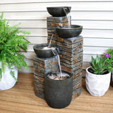 Staggered Bowls 34-Inch Outdoor Water Fountain - LED Lights -Electric Submersible