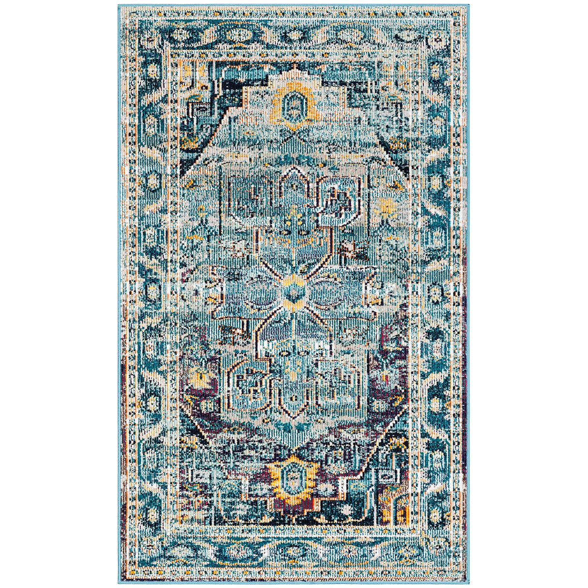 Crystal Collection Accent Rug - 2'2" x 5', Teal & Purple, Medallion Distressed Design,