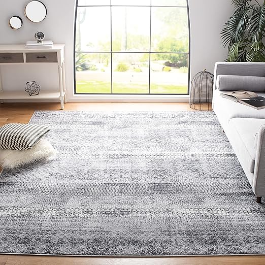Amelia Area Rug 10' x 14' - Grey & Gold Rustic Tribal Distressed Design