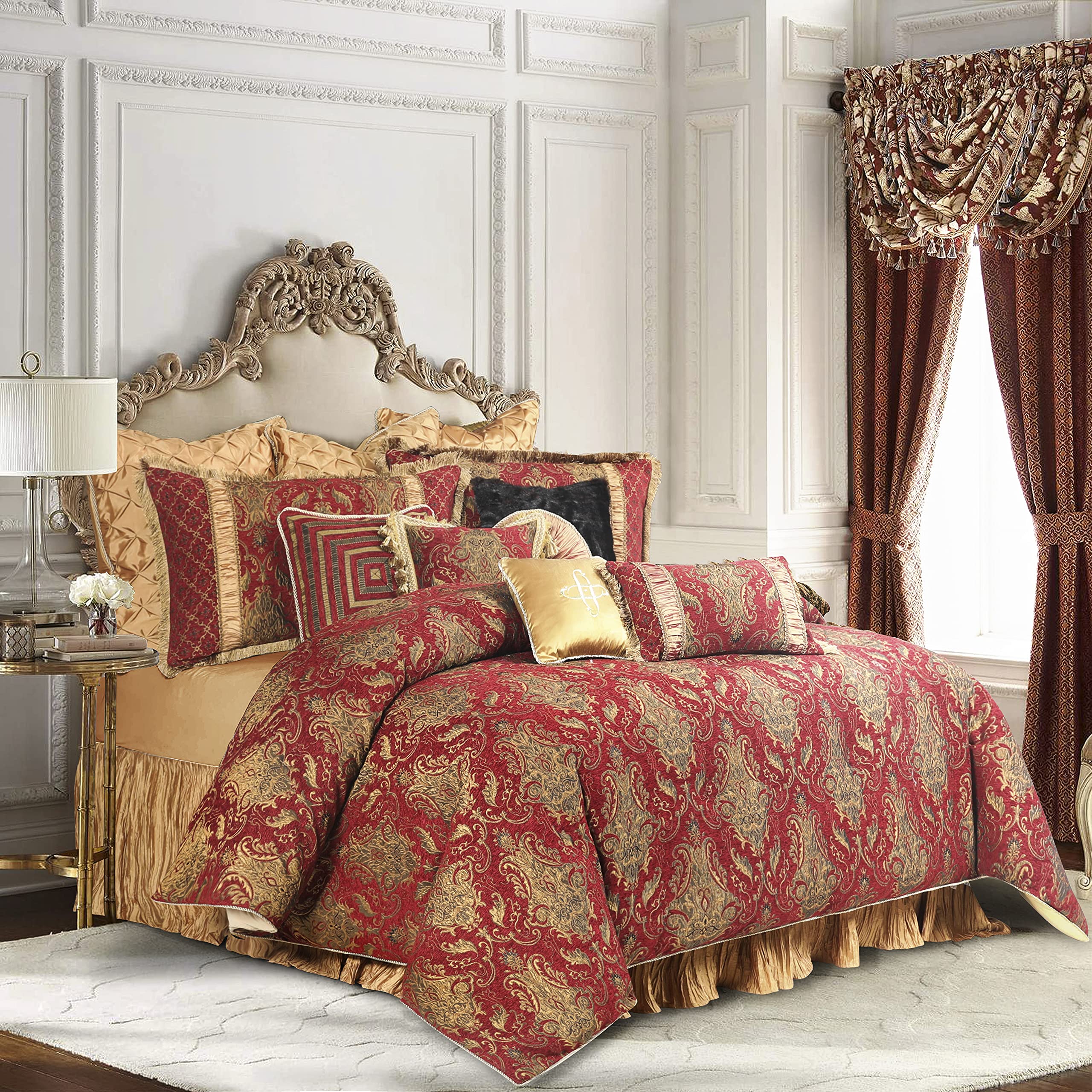 13-Piece Comforter Bed in a Bag, Classic Damask Jacquard Comforter Sets King