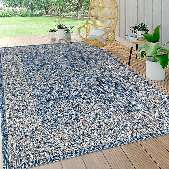 SMB103A-8 Palazzo Vine and Border Textured Weave Indoor Outdoor Area-Rug Coastal