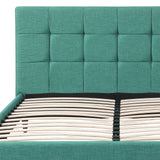 Modern Platform Bedframe With Wooden Slats, King Size, With Square Stitching Tufted