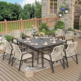7 Pieces Outdoor Patio Dining Set, Wicker Patio Dining Set of 6 Rattan Chairs