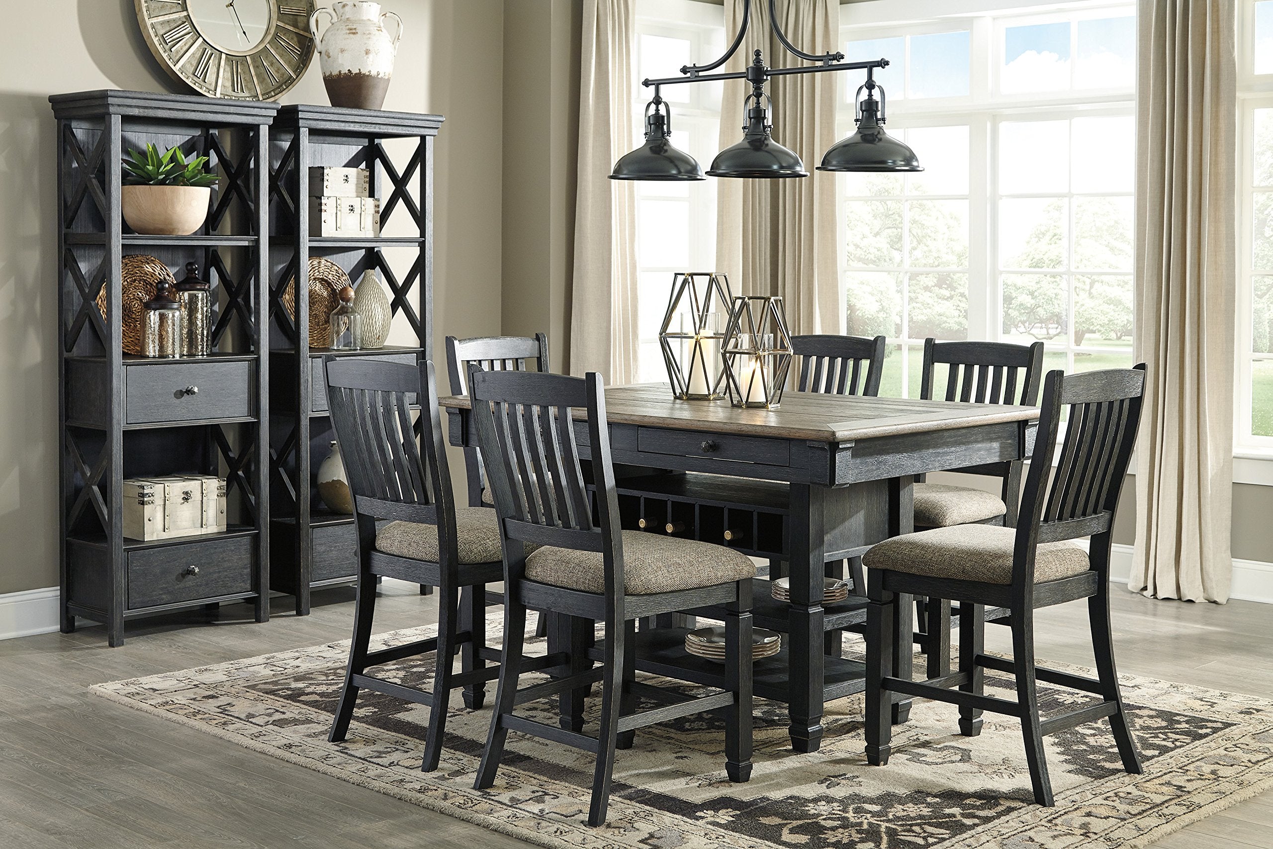 Tyler Creek Farmhouse Counter Height Dining Table with Wine Rack
