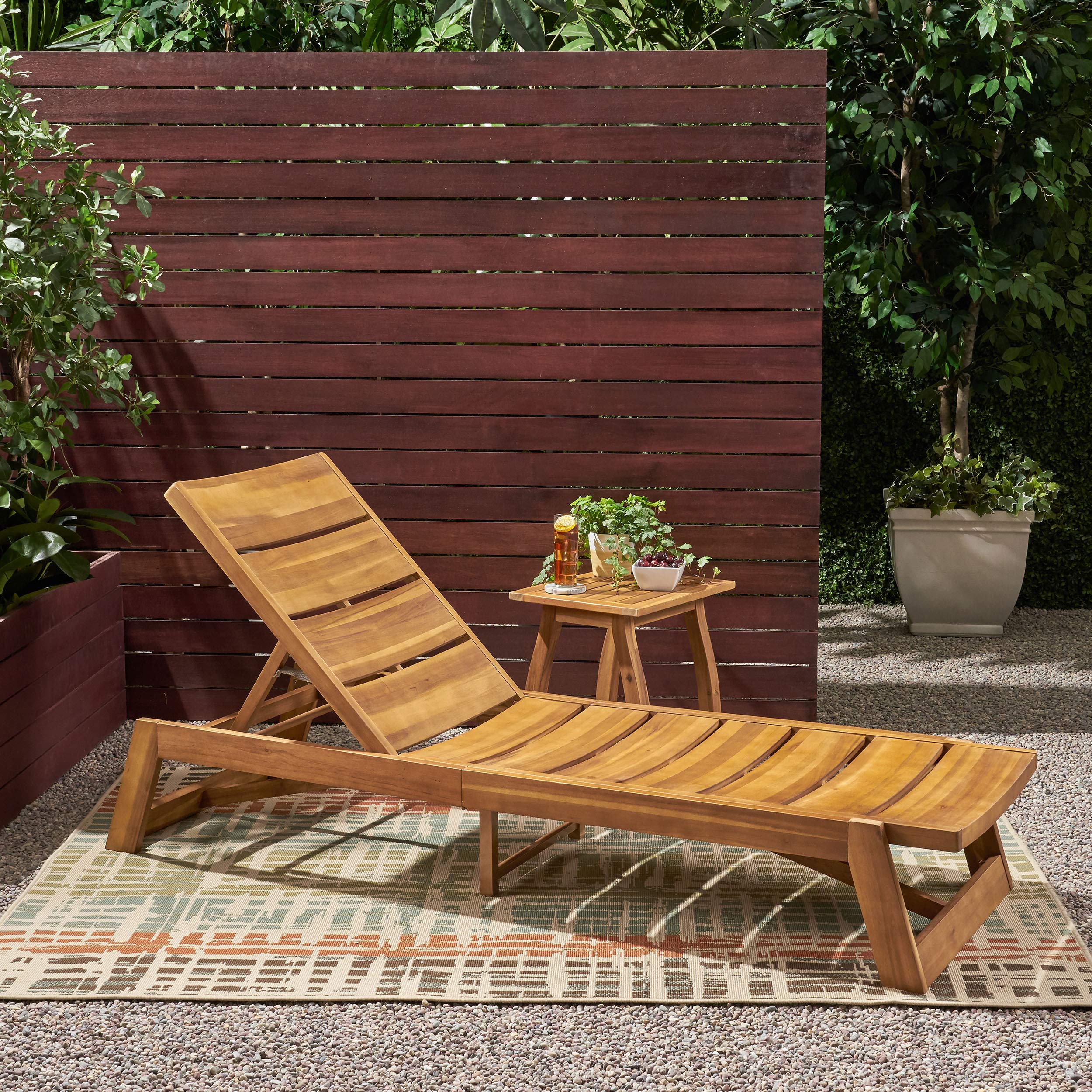 Great Deal Furniture GDFStudio Outdoor Acacia Wood Chaise 2 Piece Lounge