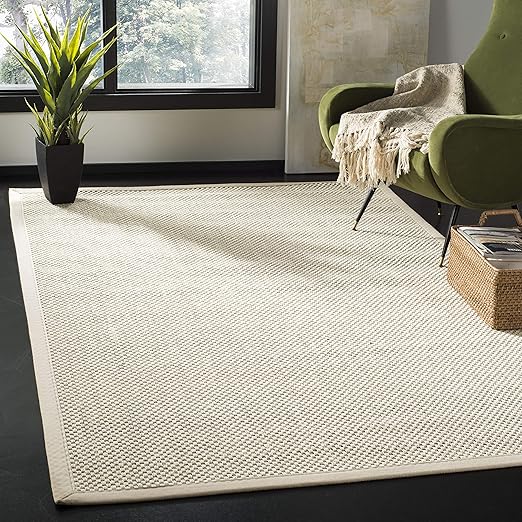 Natural Fiber Area Rug 9' x 12' - Ivory & Light Beige Border Sisal