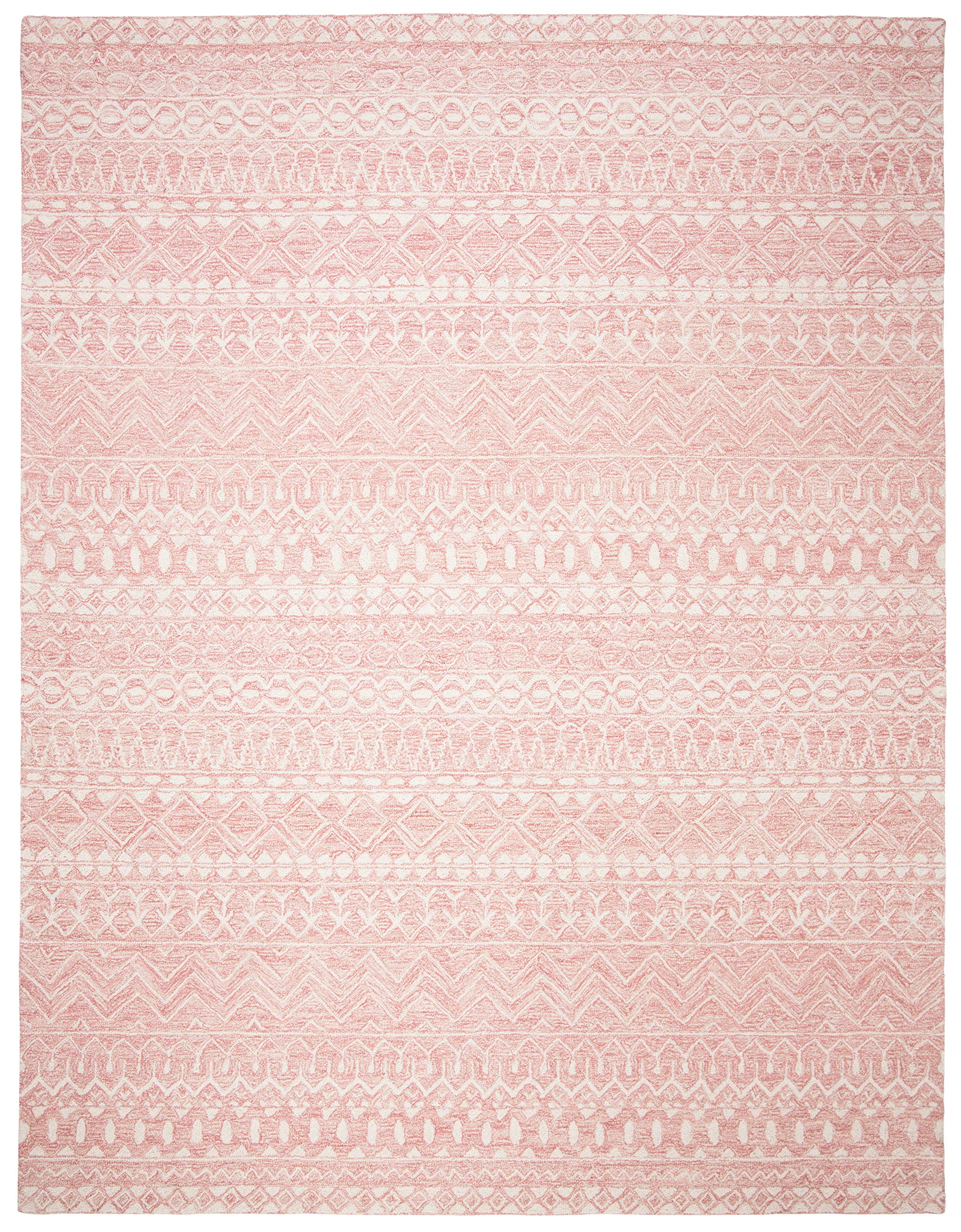 SAFAVIEH Micro-Loop Collection Area Rug - 10' x 14', Pink & Ivory, Handmade Moroccan Boho Tribal Wool, Ideal for High Traffic Areas in Living Room, Bedroom (MLP502U)