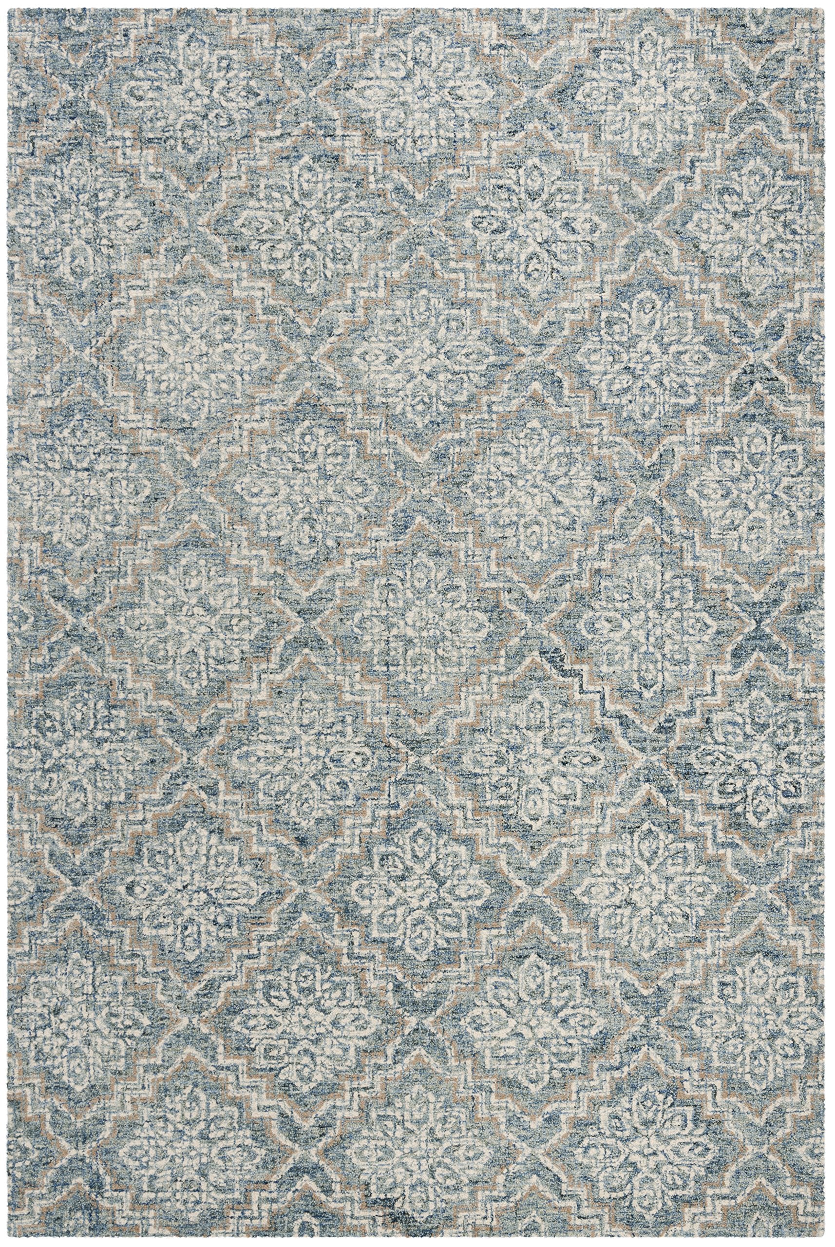 8x10 Abstract Area Rug - Handmade Wool in Blue & Grey