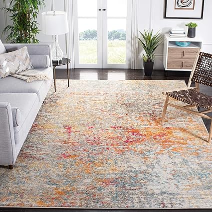 Madison Collection Area Rug - 8' Square, Grey & Blue