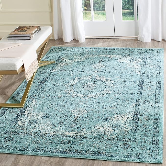 Evoke Collection Area Rug - 6'7" x 9', Ivory & Grey, Shabby Chic Oriental Medallion Design