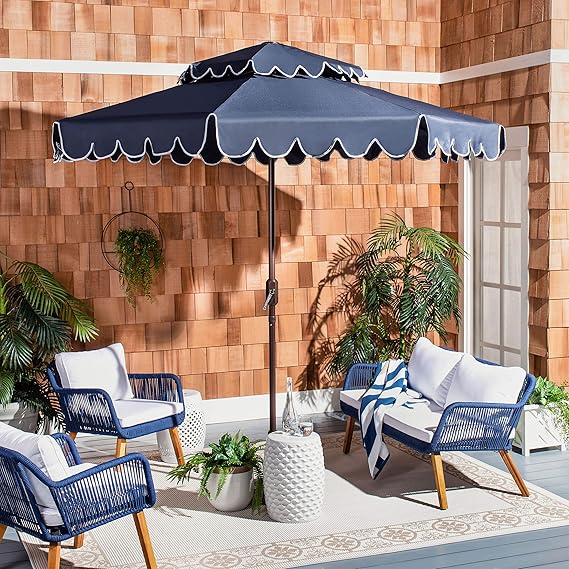 Outdoor Venice White and Black 9-foot Round Double Top Crank UV Protected Umbrella