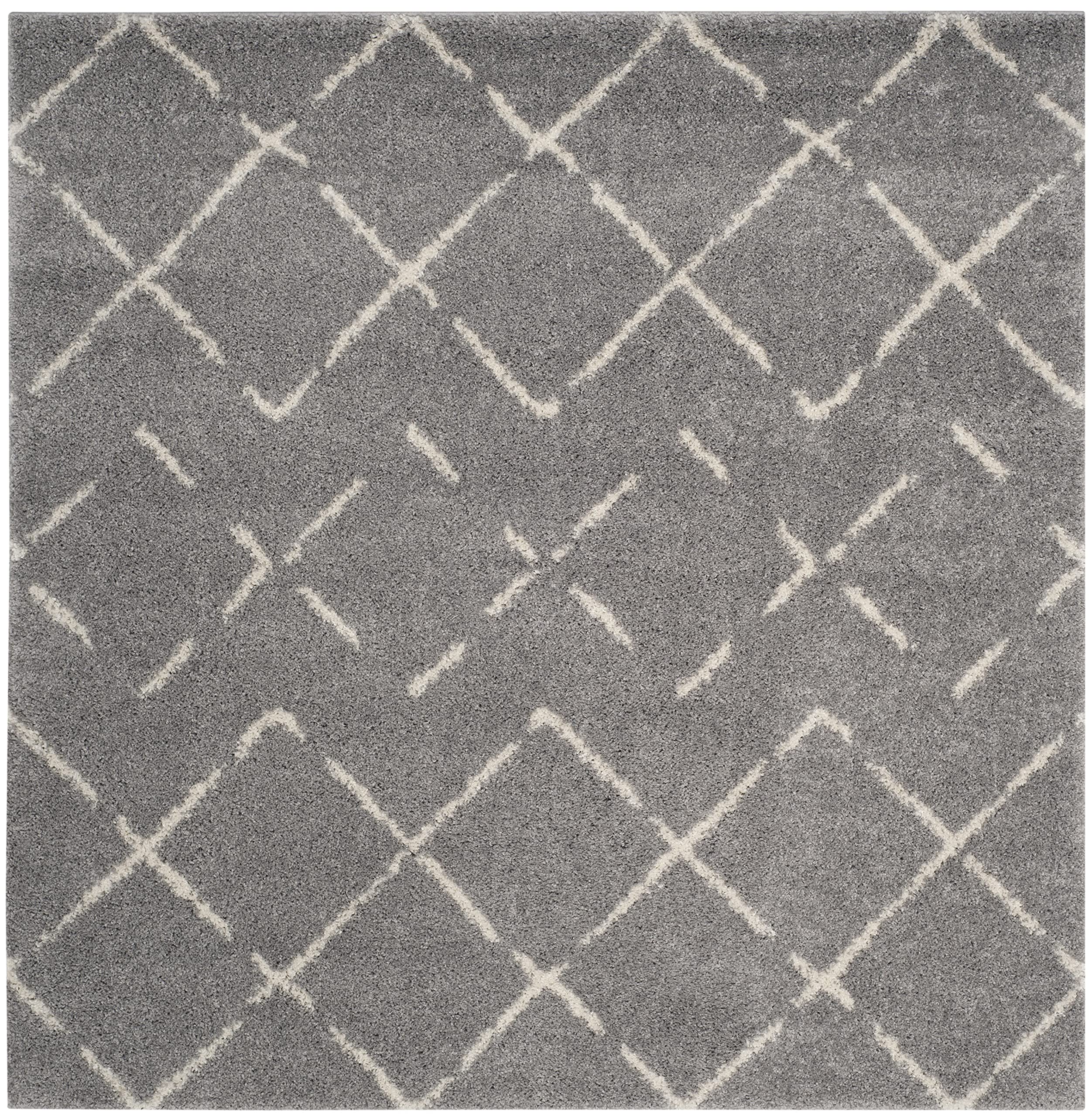 SAFAVIEH Arizona Shag Collection Area Rug - 6'7" Square, Ivory & Beige, Moroccan Design, Non-Shedding & Easy Care, 1.6-inch Thick Ideal for High Traffic Areas in Living Room, Bedroom (ASG743A)