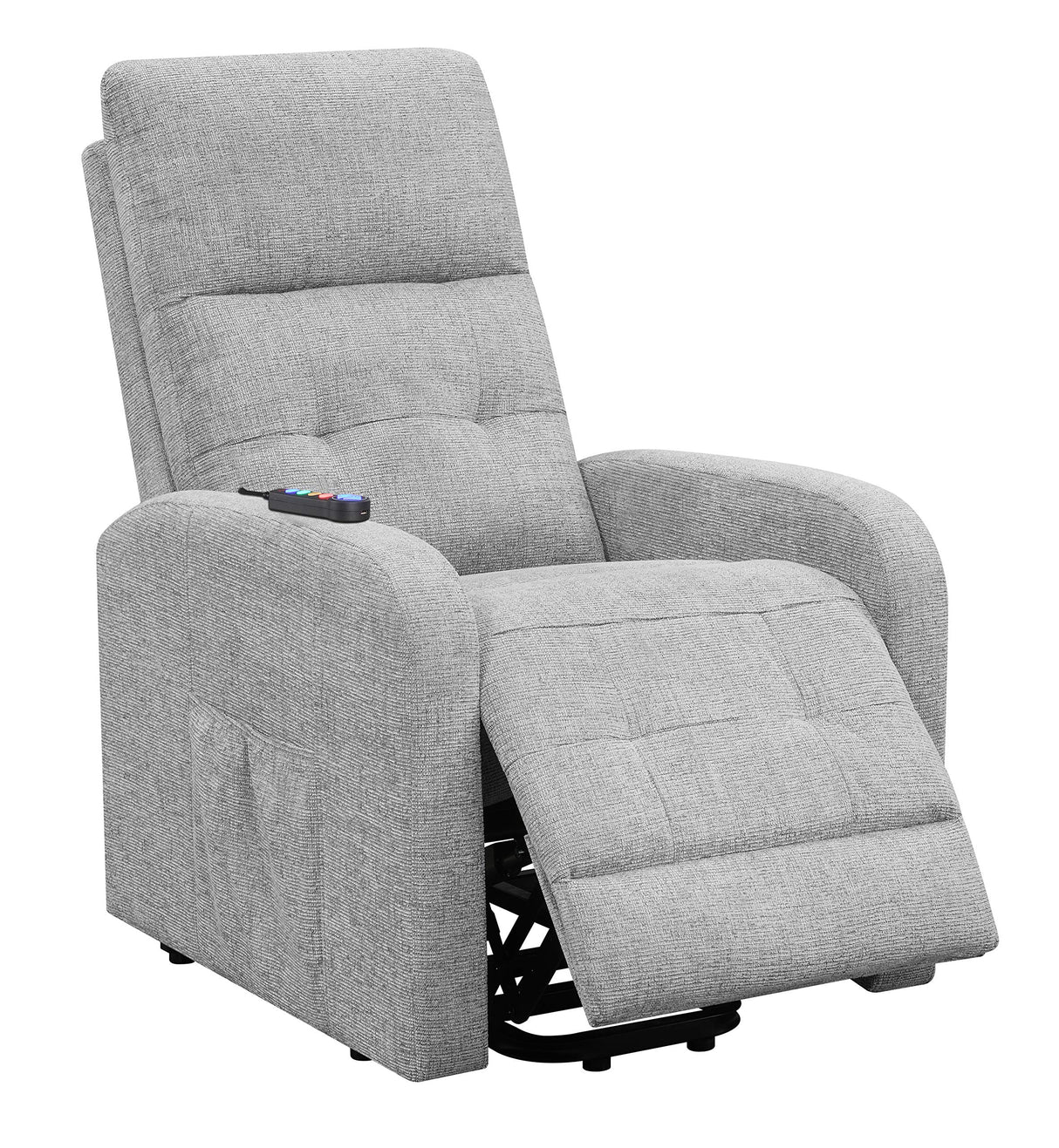 Tufted Upholstered Grey Power Lift Recliner 609402P