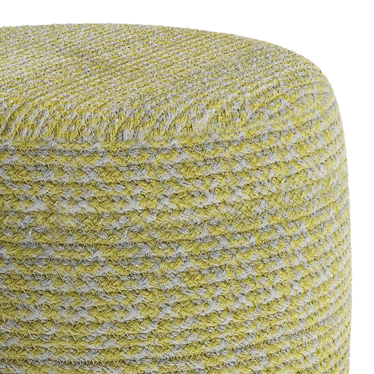 Bayley Round Braided Pouf, Footstool, Upholstered in Muted Yellow and Natural Cotton