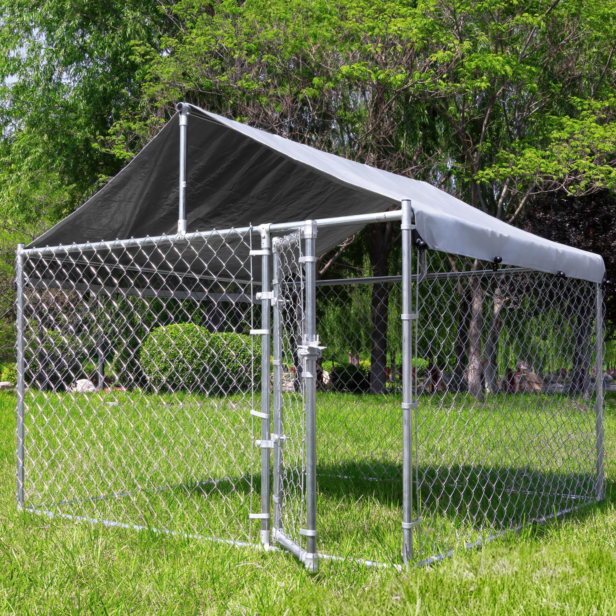 GuardPaws Outdoor Dog Kennel – Heavy-Duty Galvanized Run with UV Tarp Roof