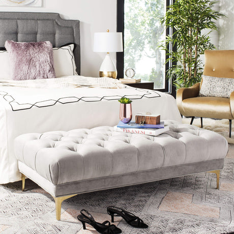 Home Zarya 54-inch Glam Grey Velvet and Brass Tufted Rectangular