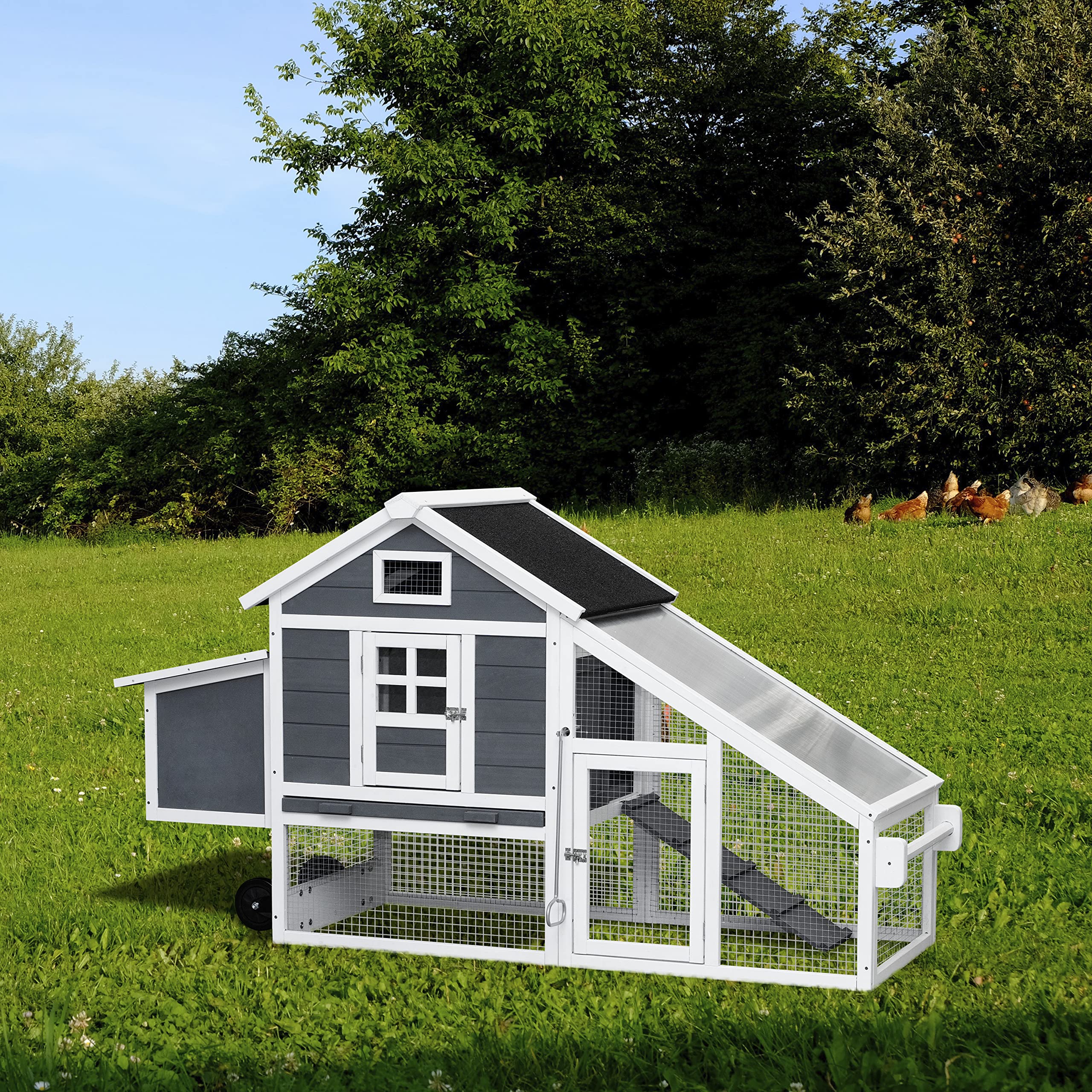 RolliRoost Wooden Chicken Coop with Nesting Box, Tray & Wheels
