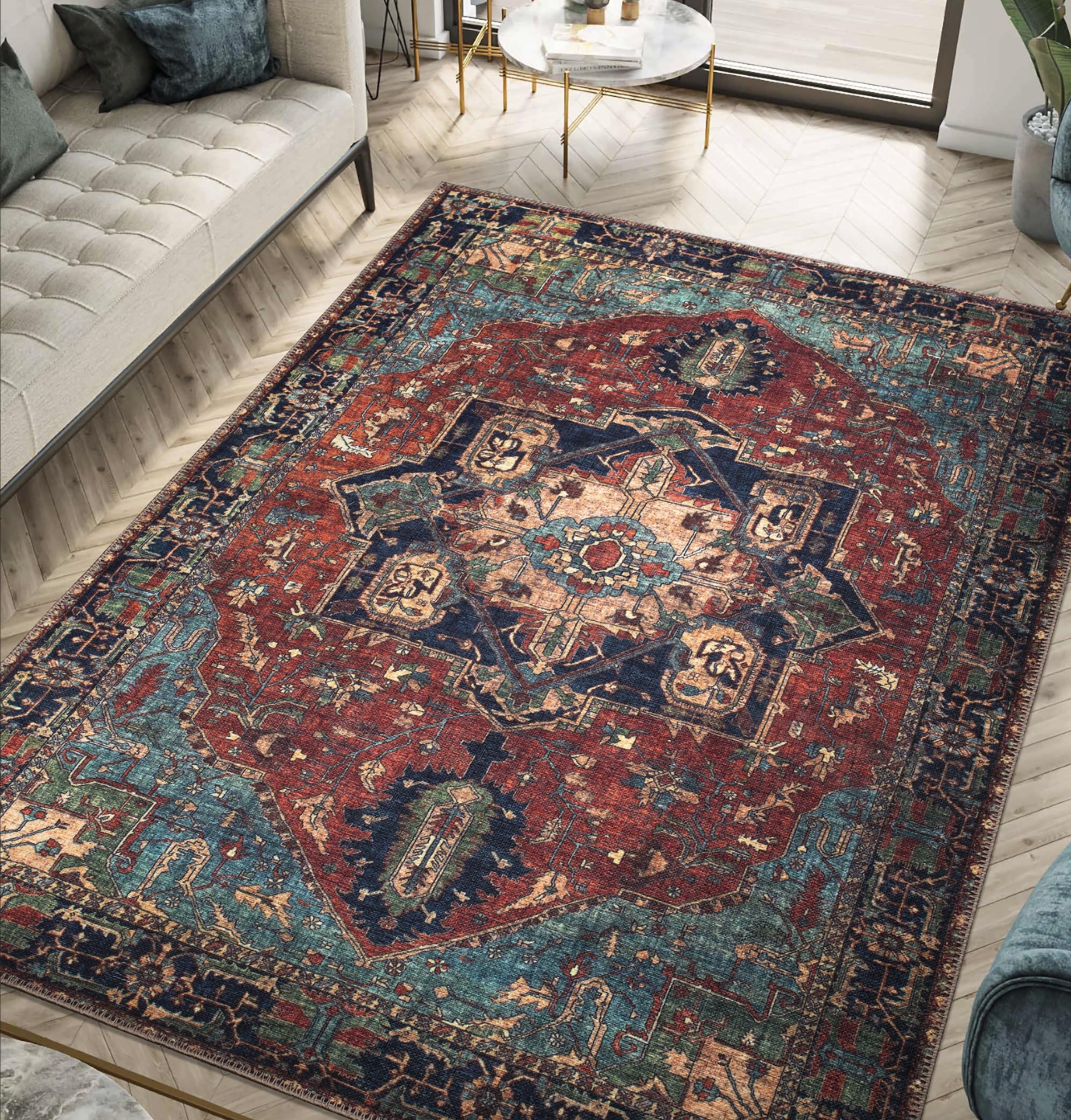 Machine Washable Area Rugs with Non-Slip Backing, Ideal for Hallway, Living
