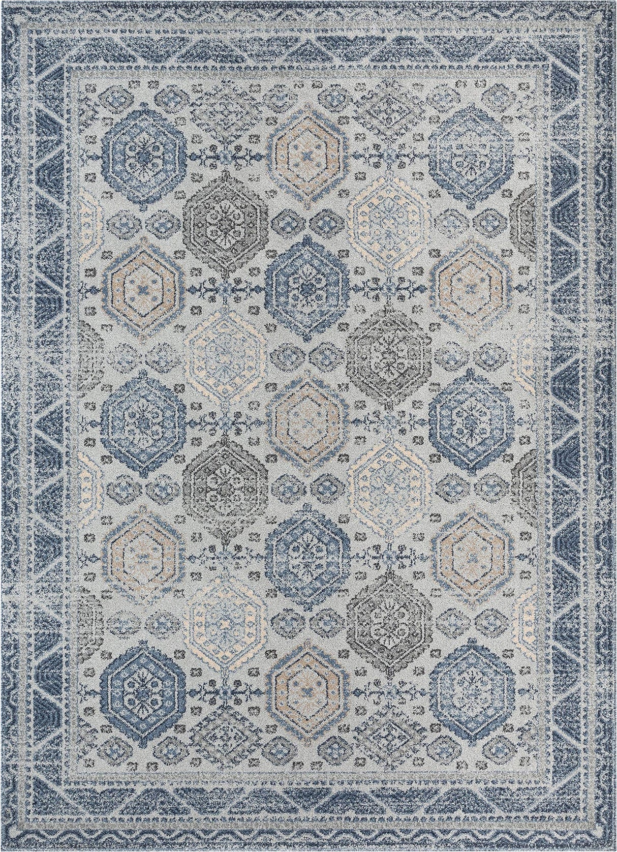 Well Woven Omaha Abigail Blue Vintage Global Panel Cream 5'3" x 7'3" Area Rug