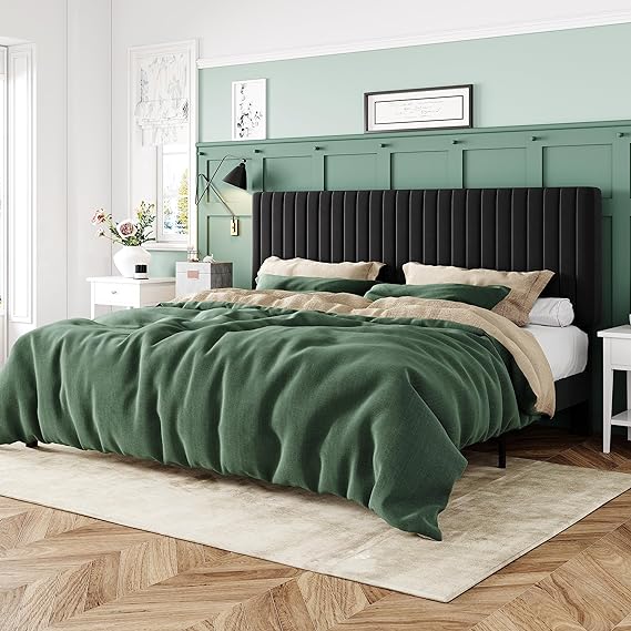 Queen Bed Frame, Velvet Upholstered Platform Bed