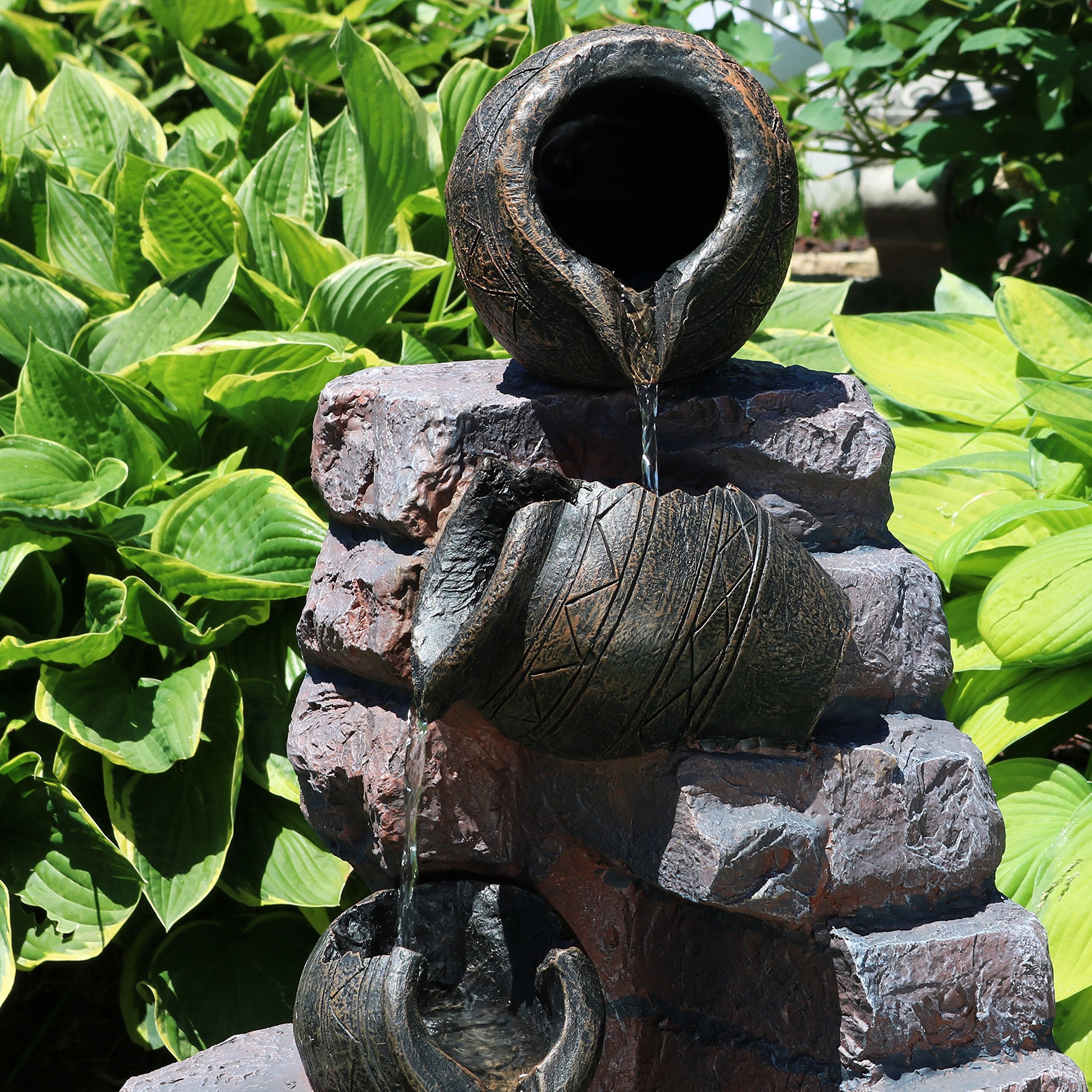 Crumbling Bricks and Pots 27-Inch Solar Fountain with LED Lights and Battery-Powered