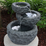 17-Inch 3-Tier Chiseled Basin Solar Fountain with Battery Backup - Submersible Pump
