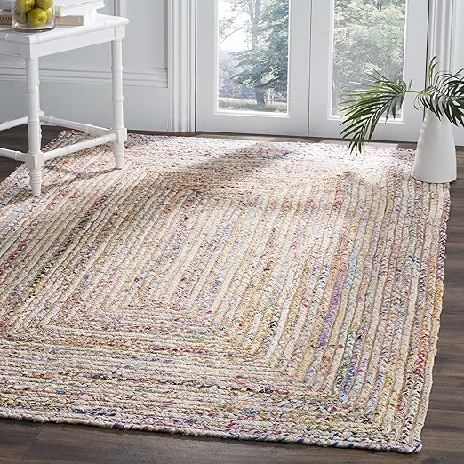Cape Cod Handmade Jute & Cotton Area Rug 10x14 - Green & Natural Braided Design