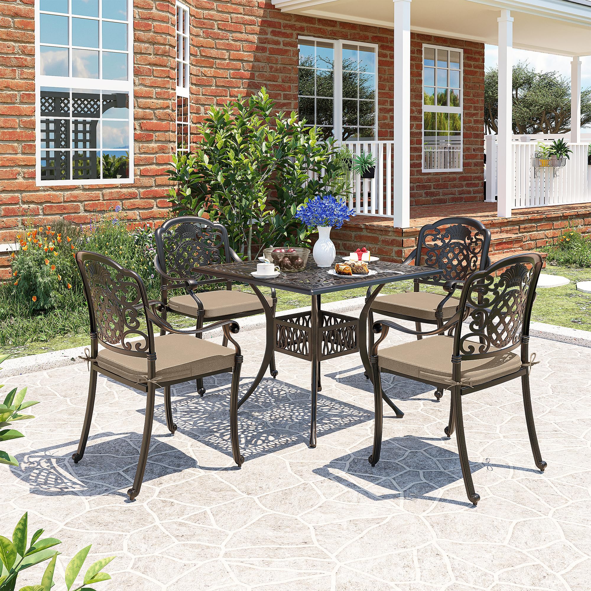 5-Piece Patio Dining Set,Outdoor Cast Aluminum Furniture Set with Vintage Table Top