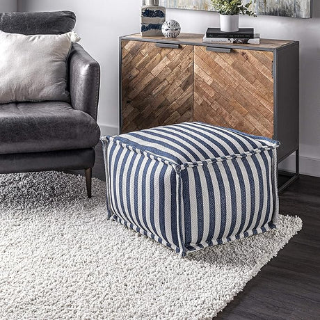 Porto Striped Indoor/Outdoor Ottoman Pouf Grey 14" x 20" x 20"