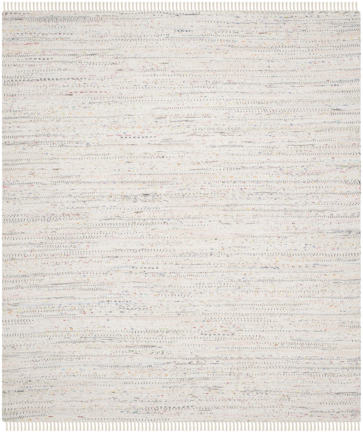 Rag Rug Collection Area Rug - 9' x 12', Ivory & Multi, Handmade Boho Stripe Cotton