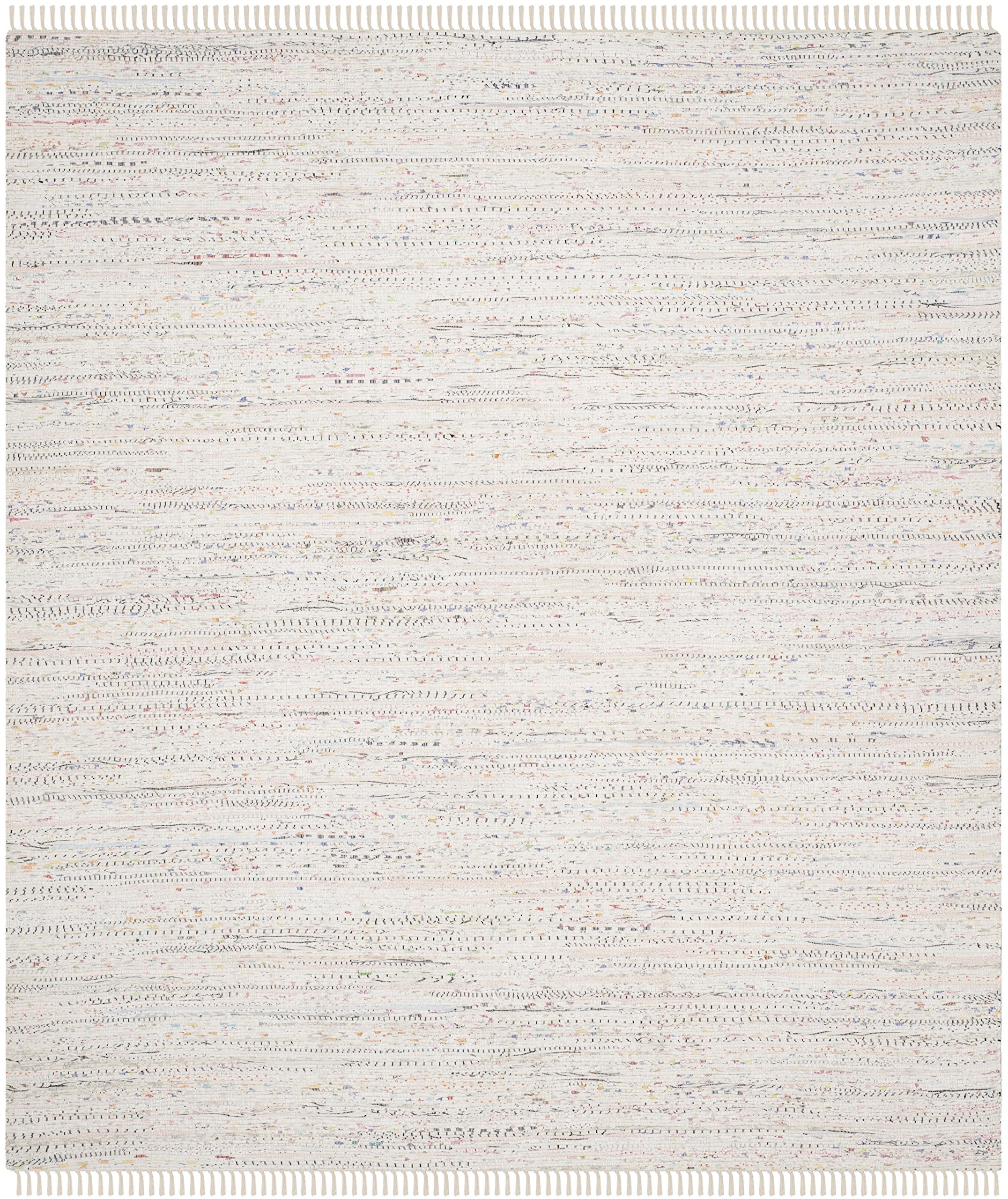 Rag Rug Collection Area Rug - 9' x 12', Ivory & Multi, Handmade Boho Stripe Cotton