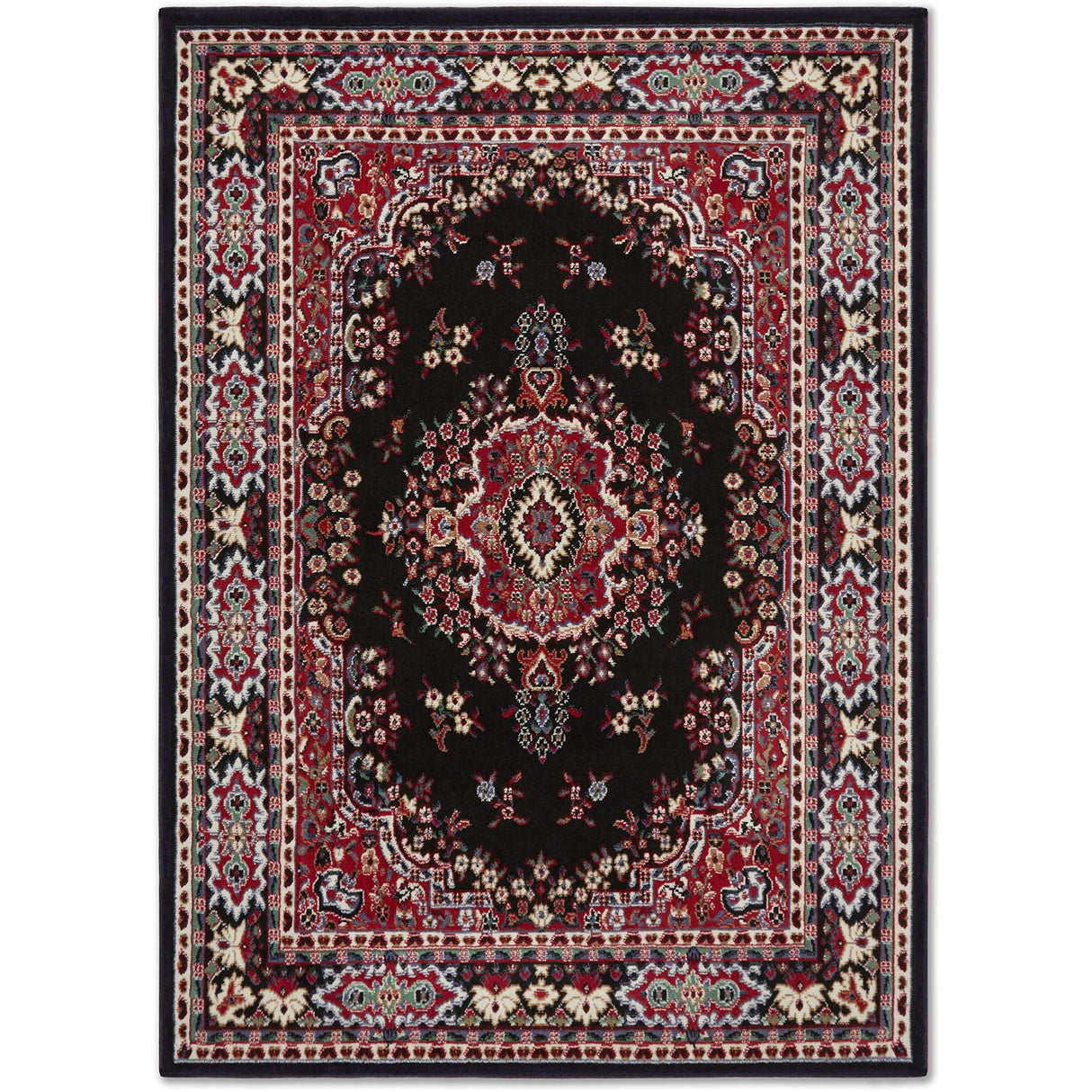 Premium Sakarya Traditional Medallion Border Area Rug, Black, 5'2"x7'4" Rectangle