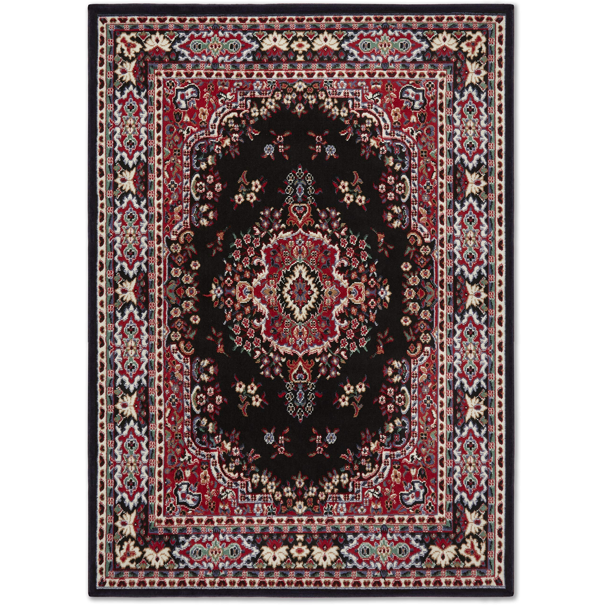 Home Dynamix Premium Sakarya Traditional Medallion Border Area Rug, Black, 7'8"x10'7" Rectangle