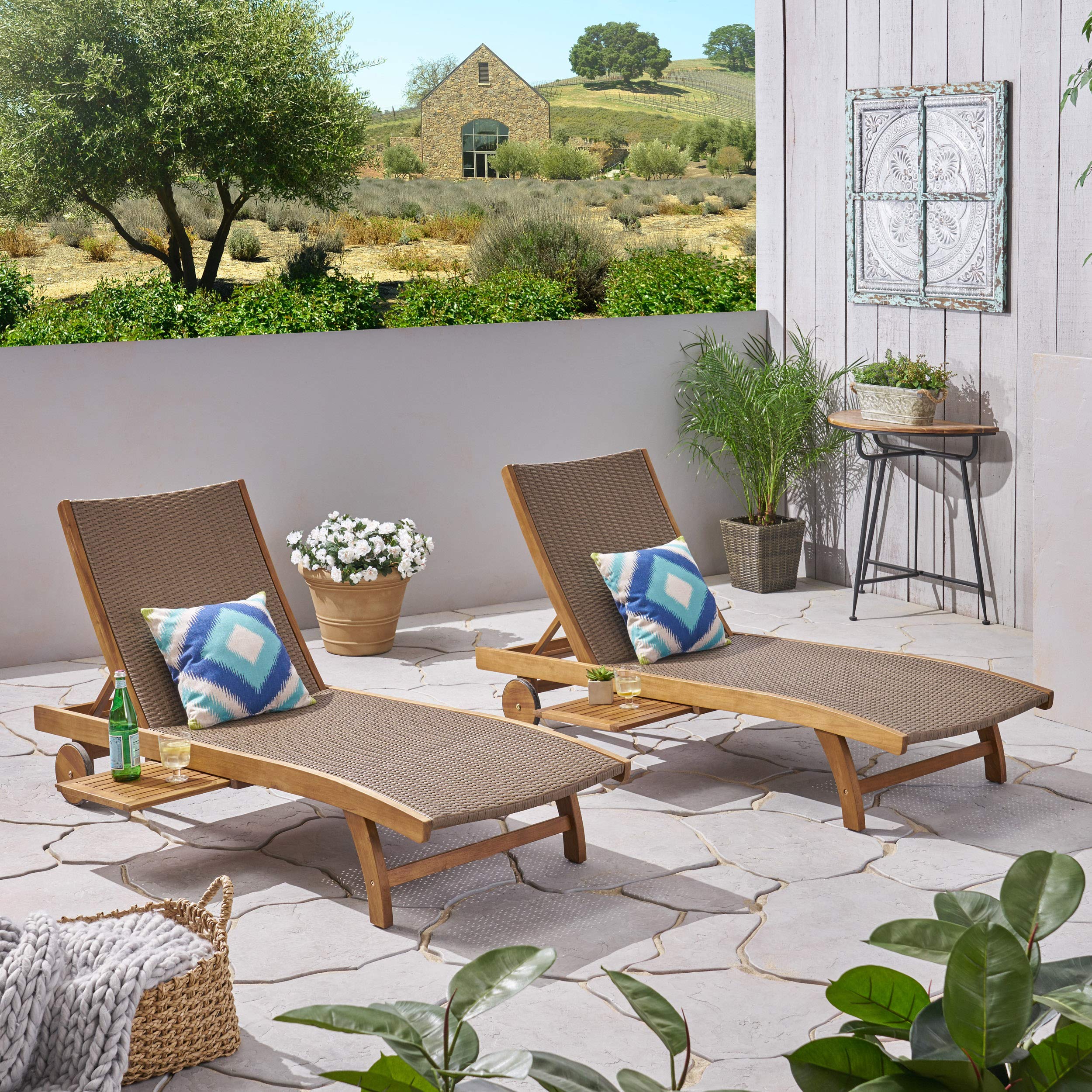 Deal Furniture 307671 Patio Lounge Chairs, Brown + Teak Finish