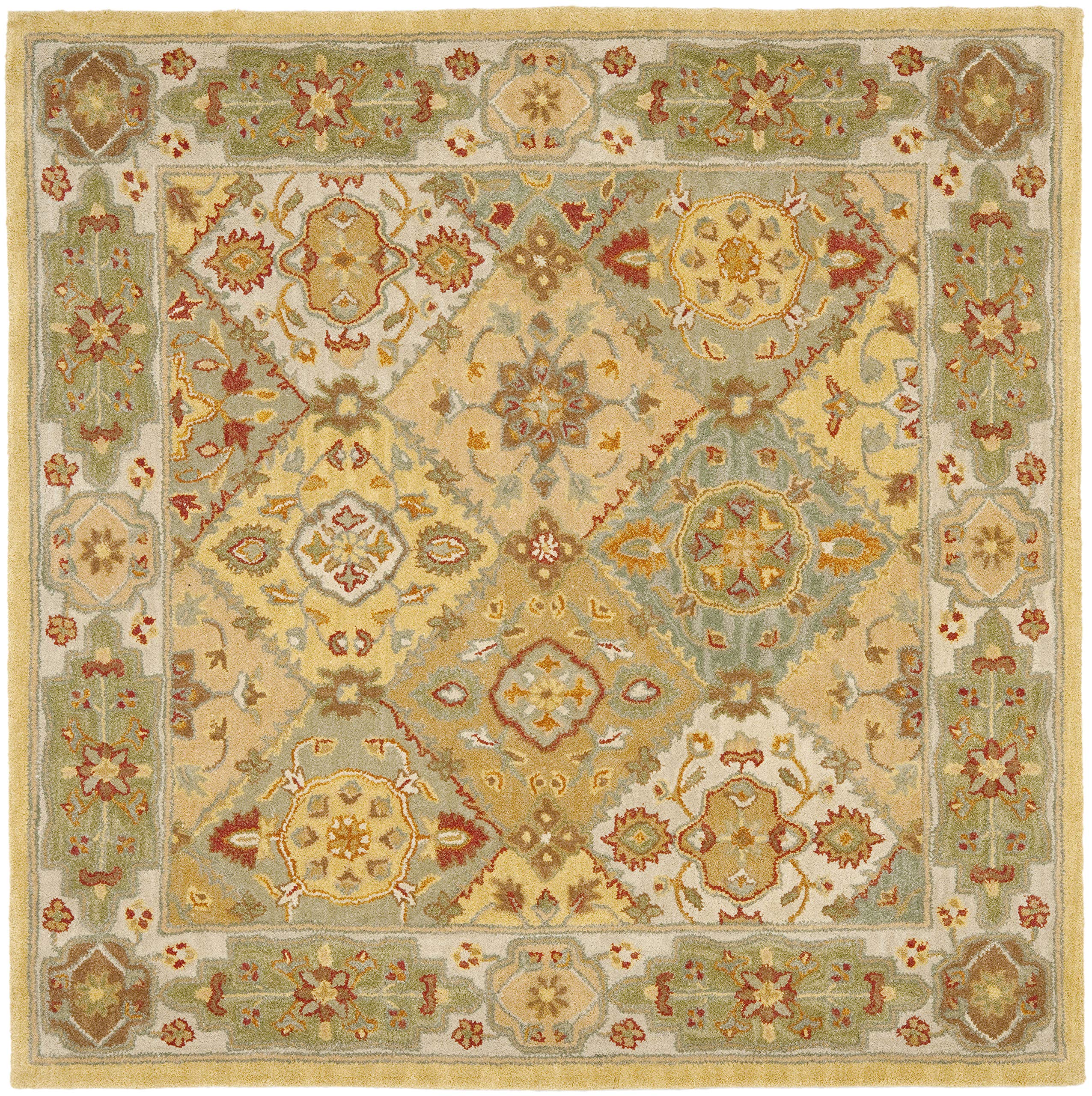 Heritage Collection Area Rug - 6' Square, Multi & Ivory, Handmade Traditional Oriental Wool