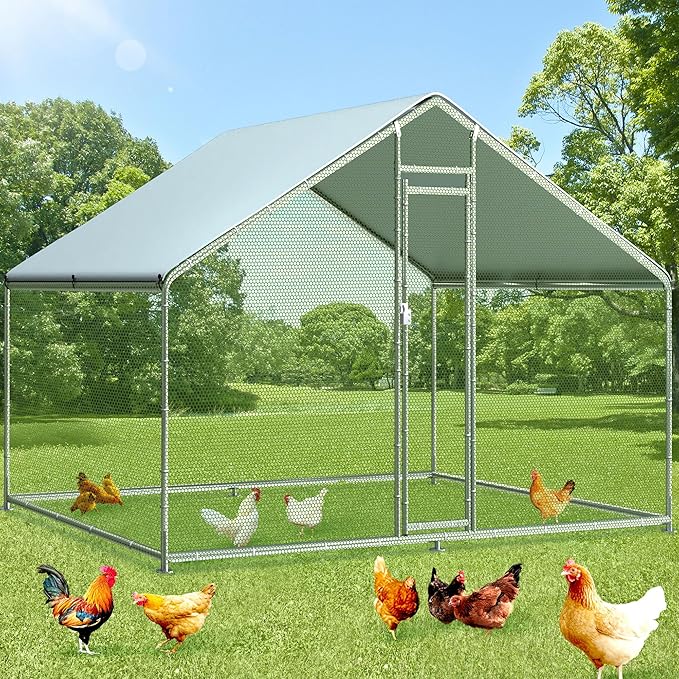 Kicari Large Chicken Coop – Galvanized Steel Duck Run with UV Cover & PVC Mesh