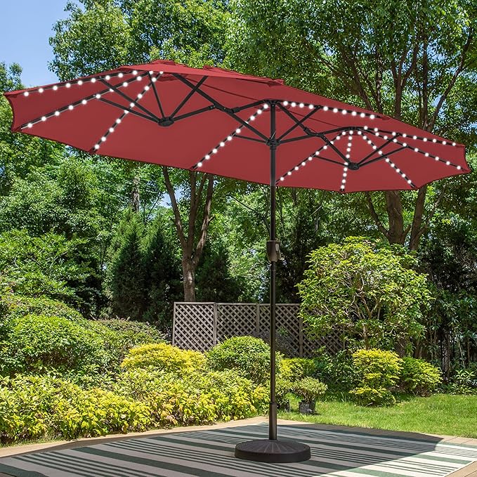 13ft Large Patio Umbrella with Solar Lights, Double-Sided Outdoor Market Rectangle Umbrella