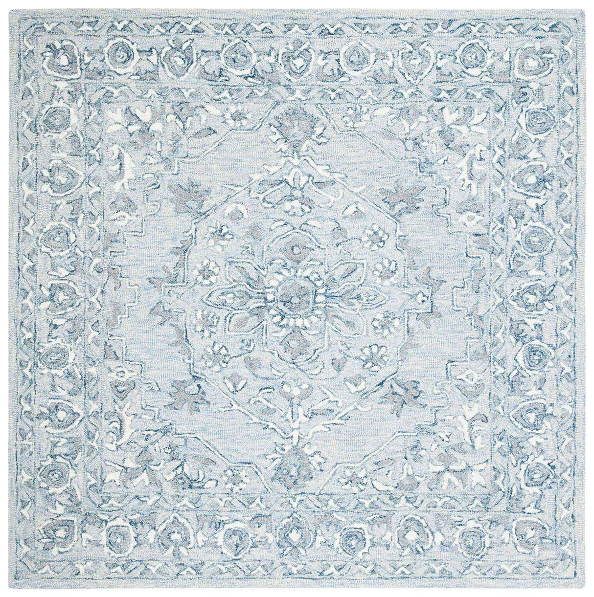 Micro-Loop Collection Area Rug - 7' Square, Light Blue & Ivory