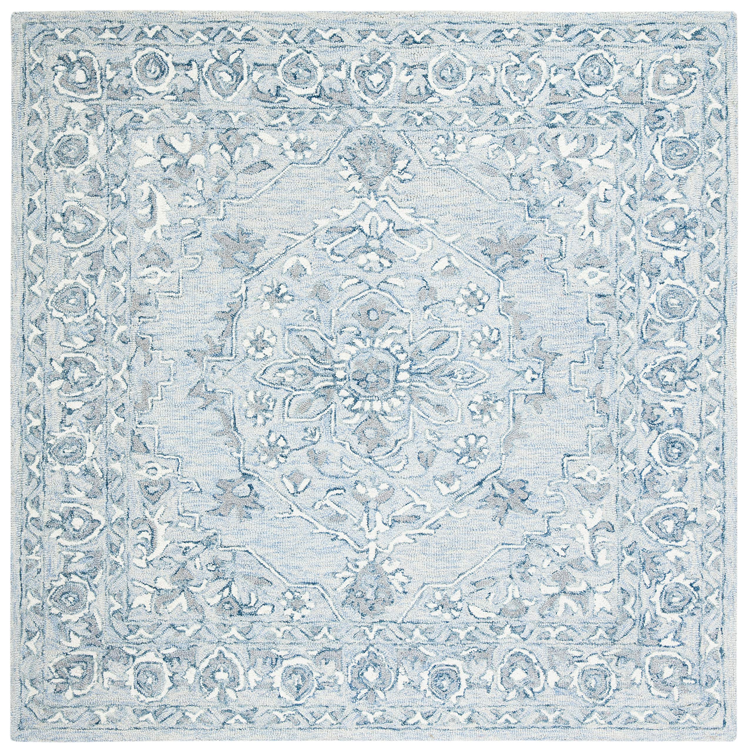 Micro-Loop Collection Area Rug - 7' Square, Light Blue & Ivory