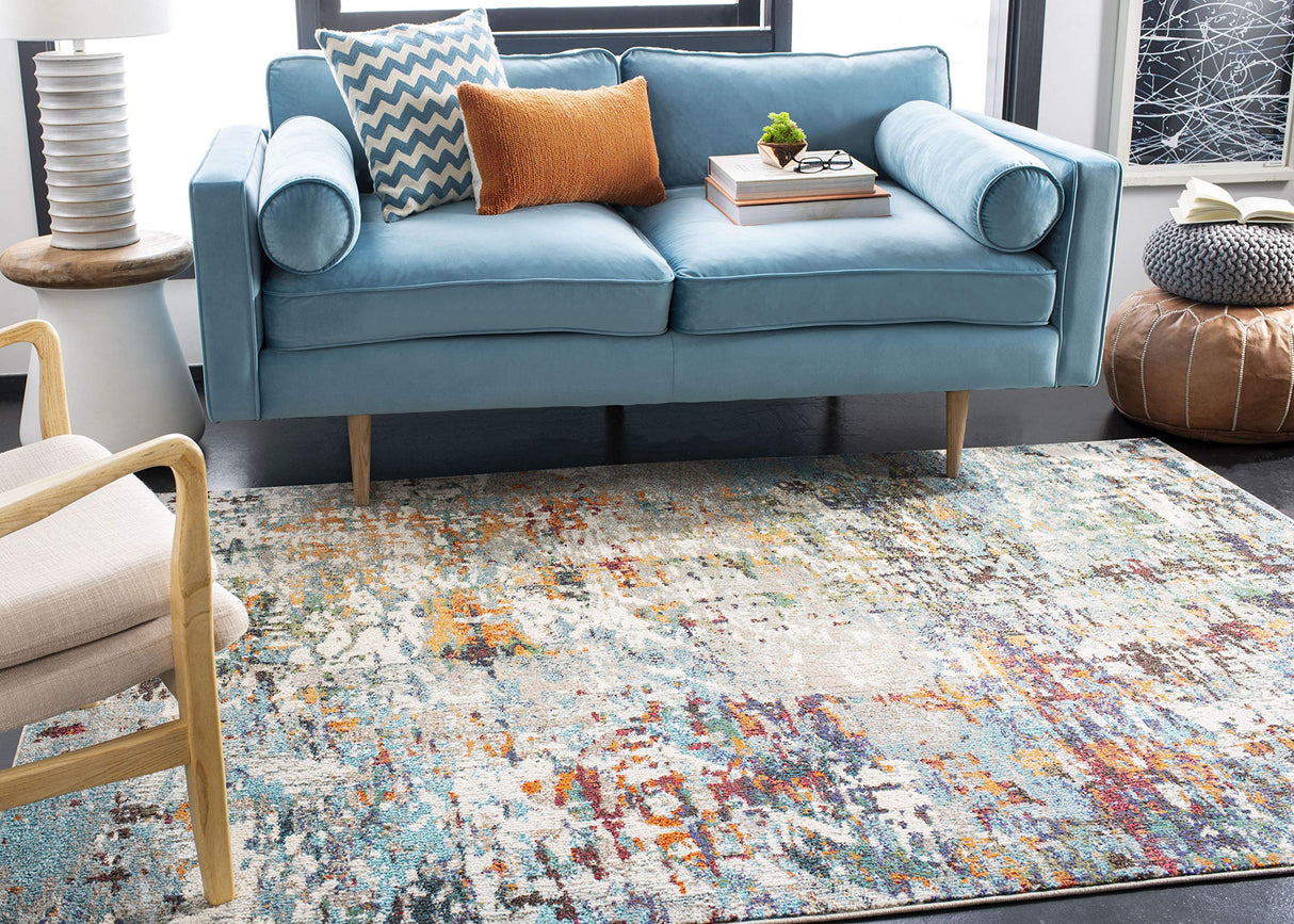 Madison Collection Area Rug - 8' x 10', Grey & Blue, Modern Abstract Design