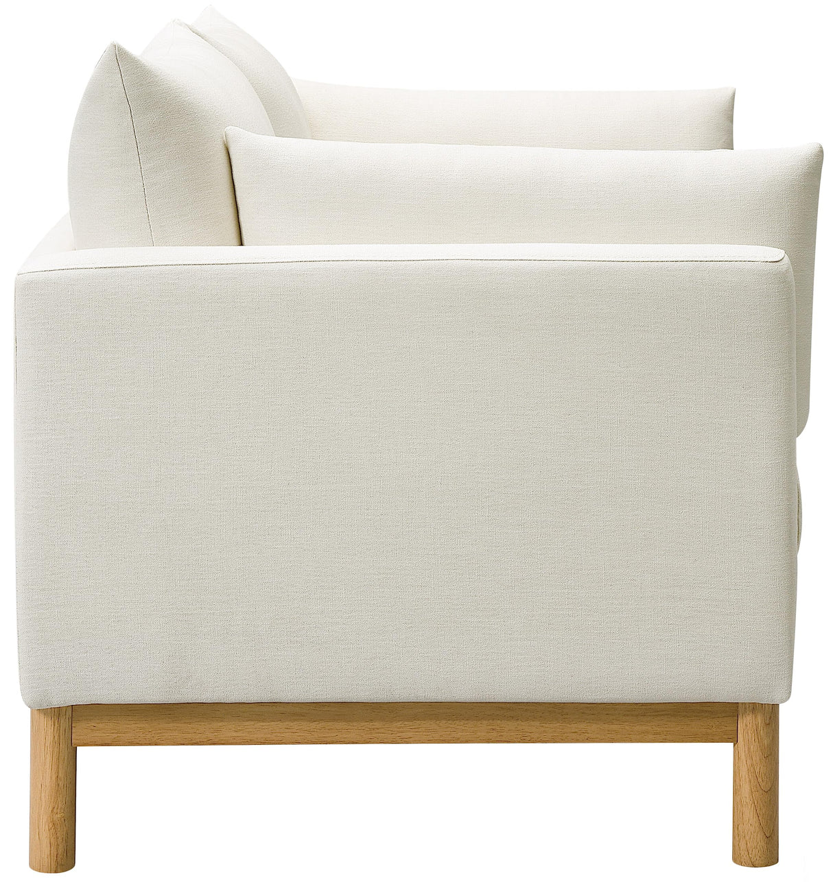 157Cream-L Langham Collection Mid-Century Modern Linen Textured Fabric Upholstered Loveseat, Cream Linen Textured Fabric, Natural Finish Wood Base, 66" W x 33.5" D x 33" H, Cream