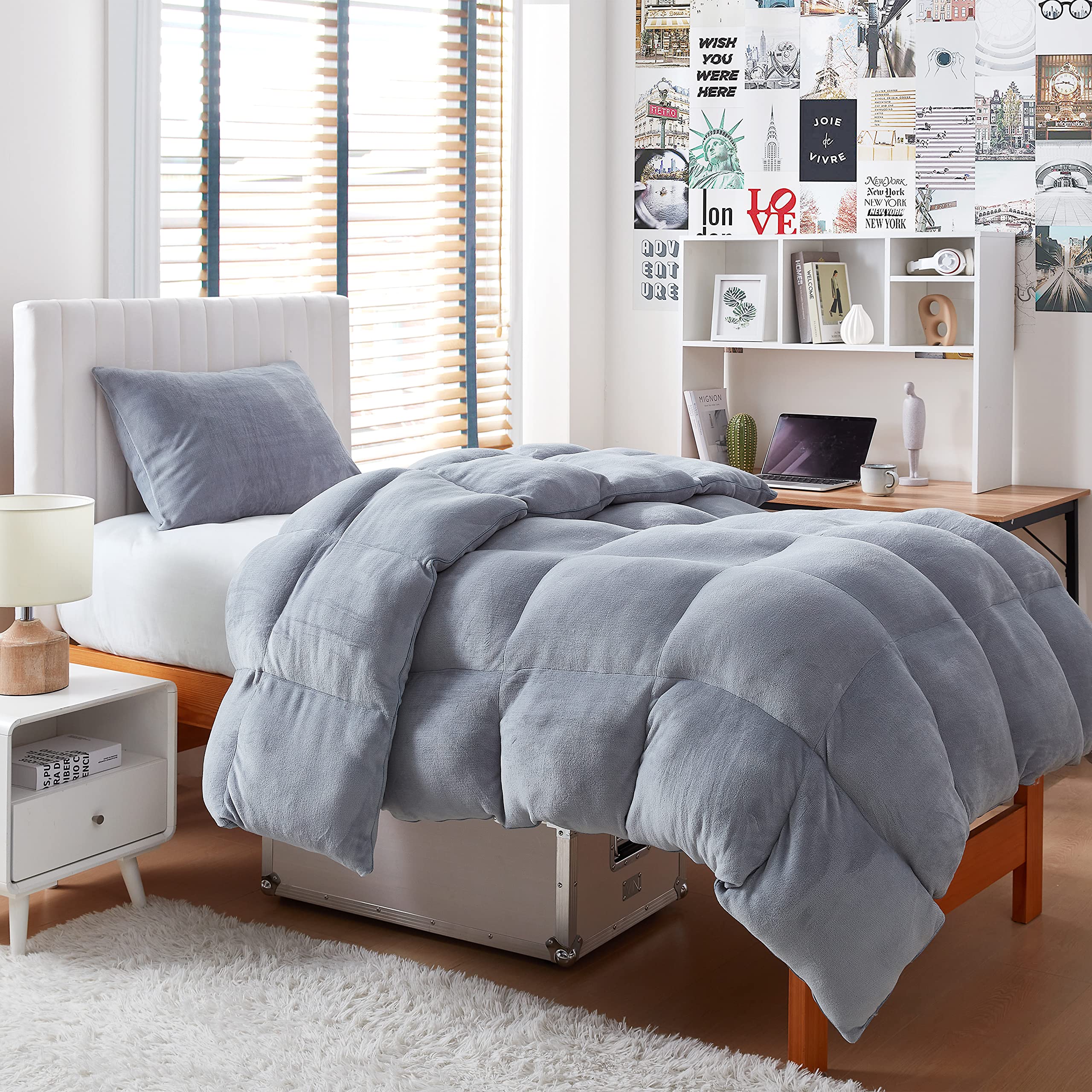 Ultra Thick Plush Twin XL Comforter Set - Silver Gray