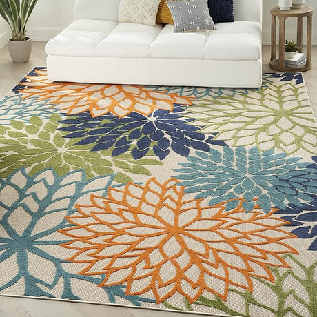 Aloha Indoor/Outdoor Modern Navy Multicolor 9' x 12' Area Rug, Easy Cleaning, Non