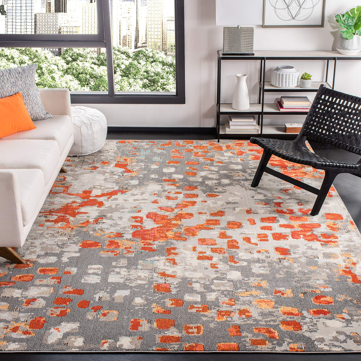 Madison Collection Area Rug - 5'3" x 7'6", Grey & Orange, Boho Abstract