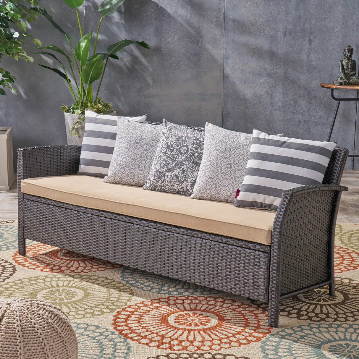 Auguste Outdoor Wicker 3 Seater Sofa, Brown/Tan