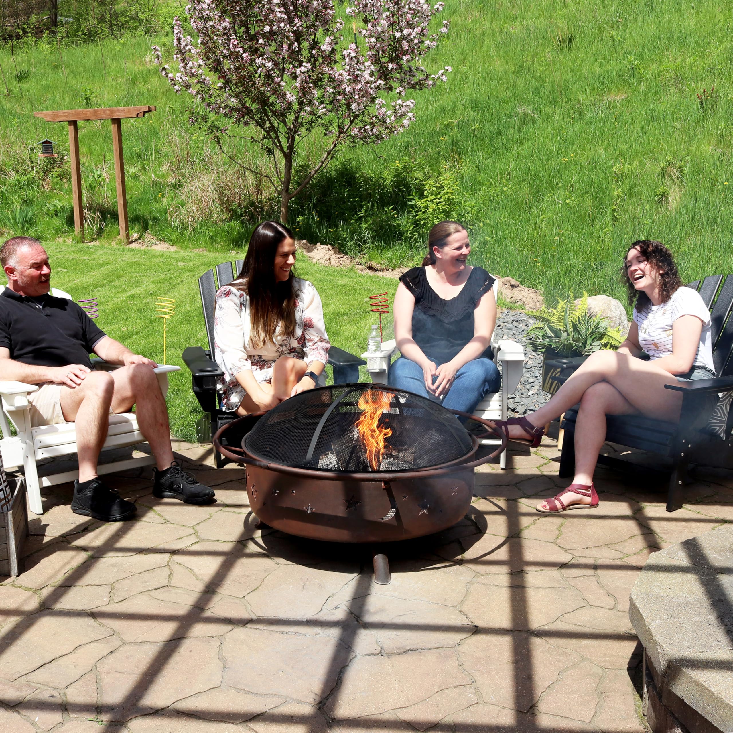 Cosmic 42-Inch Large Outdoor Fire Pit - Wood-Burning Fire Pit with Round Spark Screen
